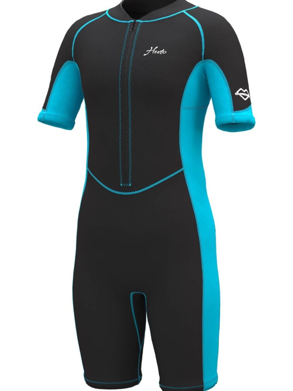 Hevto Kids 2mm Neoprene Front Zip Shorty Wetsuit in Black Blue - Size 10 Slim